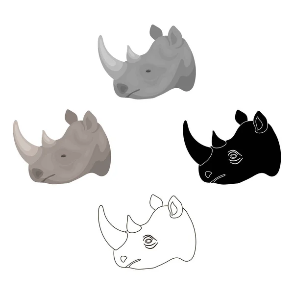 Ikon badak dalam gaya kartun diisolasi pada latar belakang putih. Ilustrasi vektor simbol hewan realistis . - Stok Vektor