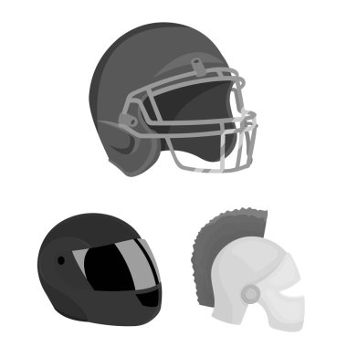 Kask ve spor logo vektör tasarımı. Web için kask ve moto hisse senedi simgesi kümesi.