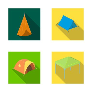 Çadır ve kamp simge vektör Illustration. Web için çadır ve orman hisse senedi simgesi kümesi.