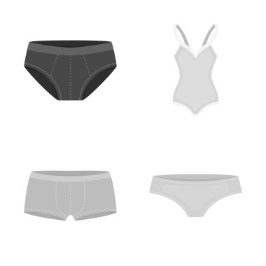 Bikini ve moda logo vektör tasarımı. Web için bikini ve mayo hisse senedi simgesi kümesi.