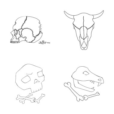 İskelet ve karakter simgesi yalıtılmış nesne. İskelet ve Cadılar Bayramı hisse senedi vektör çizim seti.