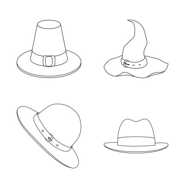 Şapka ve kap logo vektör tasarımı. Web için şapka ve model hisse senedi simgesi kümesi.