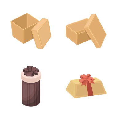 Karton ve teslimat simge vektör Illustration. Web için karton ve etiket hisse senedi simgesi kümesi.