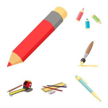 Vektör çizim kalem ve sembol keskinleştirmek. Web için kalem ve renk hisse senedi simgesi kümesi.