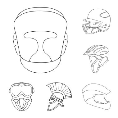 İllüstrasyon işareti kask ve spor vektör. Hisse senedi için kask ve moto vektör simge topluluğu.