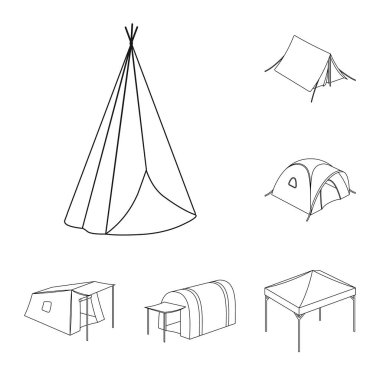 Çadır ve kamp simgesi yalıtılmış nesne. Çadır ve orman hisse senedi simgesi için web topluluğu.