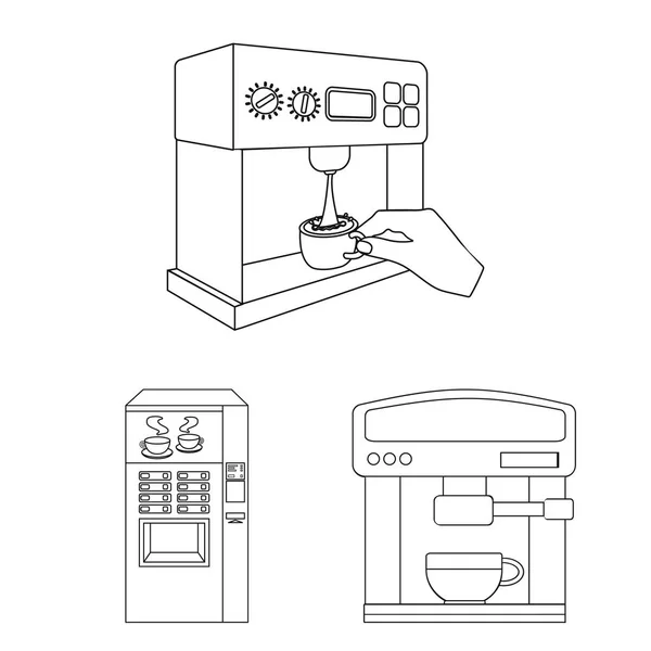 Objeto aislado de café y símbolo de la máquina. Conjunto de ilustración de vectores de café y cocina . — Vector de stock