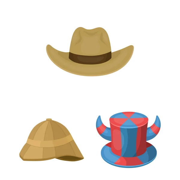 Na białym tle obiekt symbolu kapelusz i czapka. Zestaw kapelusz i modelu wektor ikona na magazynie. — Wektor stockowy