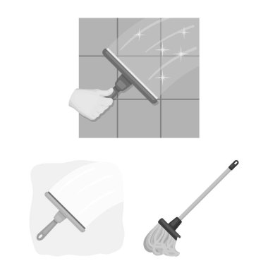 Paspas ve süpürge işareti yalıtılmış nesne. Paspas ve web için temiz hisse senedi simgesi toplama.