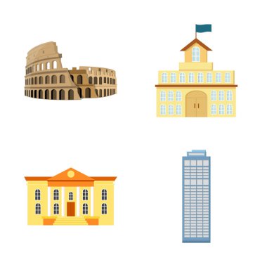 Bina ve şehir logo vektör Illustration. Bina ve web için iş hisse senedi simgesi toplama.