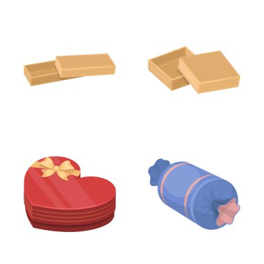 Karton ve teslimat işareti vektör tasarımı. Hisse senedi için karton ve etiket vektör simge topluluğu.