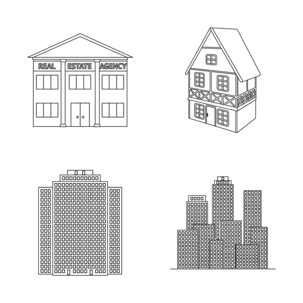 Vektor-Design von Gebäude und Ortsschild. Sammlung von Bau- und Geschäftsvektorsymbolen für Aktien. — Stockvektor