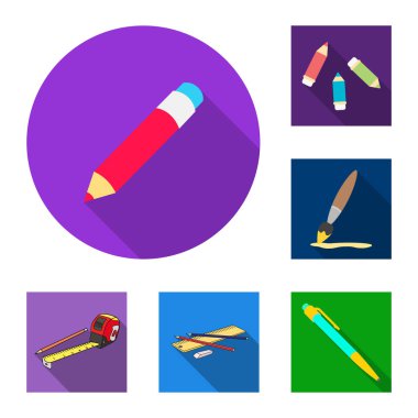 Vektör çizim kalem ve işareti keskinleştirmek. Web için kalem ve renk hisse senedi simgesi kümesi.