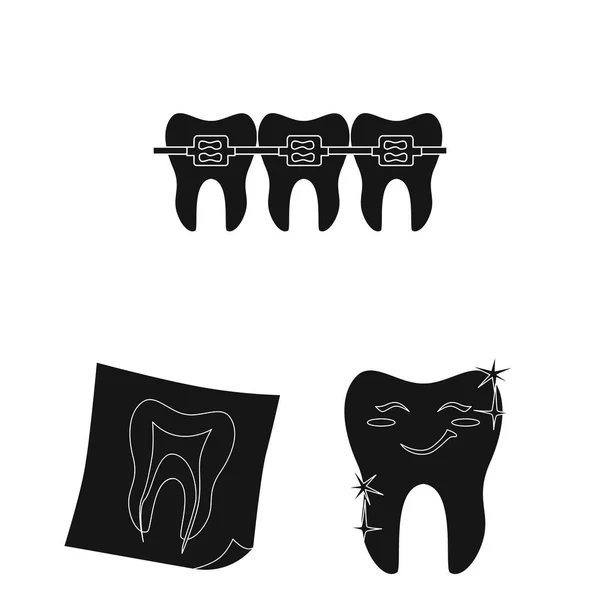 Projeto vetorial de dente e logotipo feliz. Conjunto de dente e branqueamento símbolo de estoque para web . — Vetor de Stock