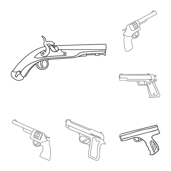 Projeto vetorial de revólver e símbolo de pistola. Conjunto de revólver e ícone de vetor de gatilho para estoque . — Vetor de Stock