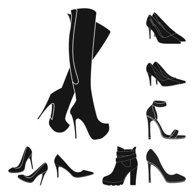 Topuk ve yüksek logo yalıtılmış nesne. Hisse senedi için topuk ve stiletto vektör simge kümesi.