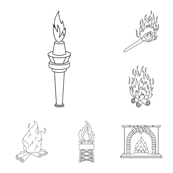 Objeto isolado de fogo e sinal de chama. Coleção de fogo e ícone de vetor de bola de fogo para estoque . — Vetor de Stock
