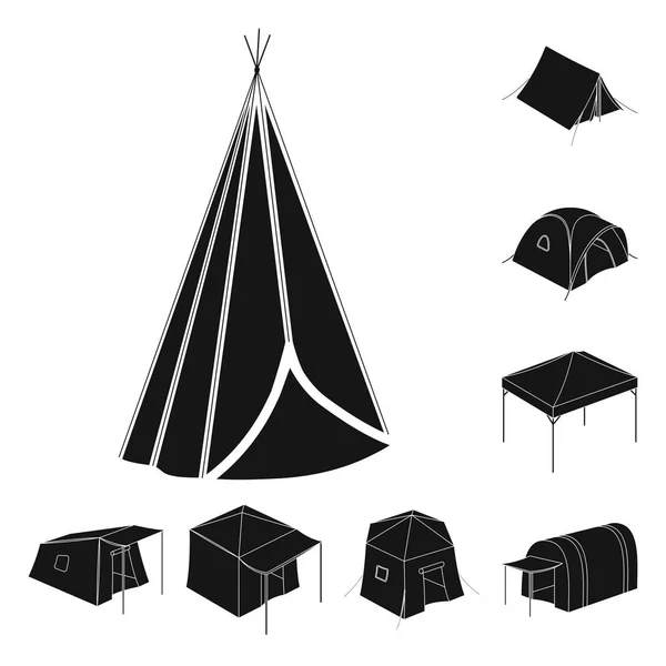 Векторная иллюстрация палатки и кемпинга. Набор тентовых и лесных символов для паутины . — стоковый вектор