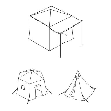 Çadır ve kamp simge vektör tasarımı. Web için çadır ve orman hisse senedi simgesi kümesi.