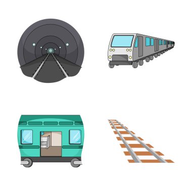 Tren ve tren simge vektör Illustration. Demiryolu ve yol hisse senedi vektör çizim koleksiyonu.