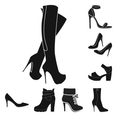 Topuk ve yüksek sembolü yalıtılmış nesne. Topuk ve stiletto hisse senedi vektör çizim topluluğu.
