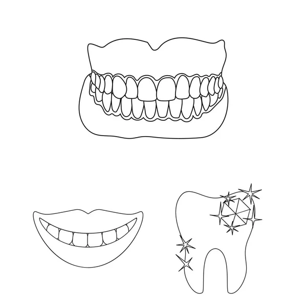 Objet isolé de dent et symbole heureux. Collection d'icônes vectorielles de blanchiment des dents pour le stock . — Image vectorielle