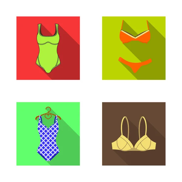 Vektor-Illustration von Bikini und Mode-Ikone. Sammlung von Bikini- und Badeanzug-Vektorillustrationen. — Stockvektor