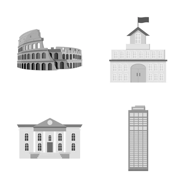 Vectorillustratie van gebouw en stad symbool. Set van gebouw en het aandelensymbool van het bedrijf voor web. — Stockvector