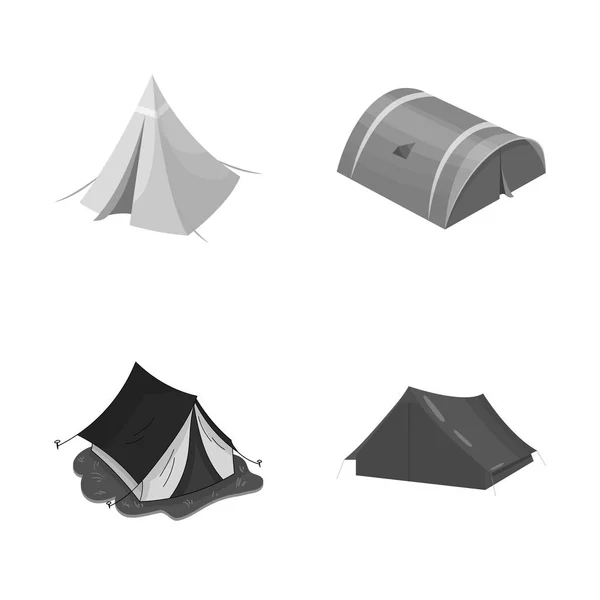 Векторная иллюстрация палатки и логотипа лагеря. Набор тентовых и лесных векторных значков на складе . — стоковый вектор