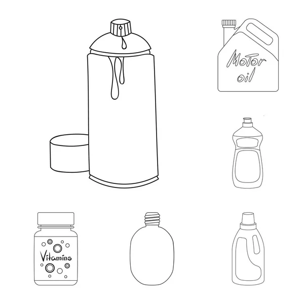 Illustrazione vettoriale del segno di plastica e contenitore. Raccolta di icone vettoriali in plastica e imballaggio per magazzino . — Vettoriale Stock