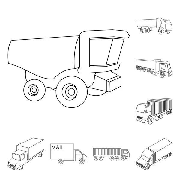 Vektor-Illustration von LKW und Schiffsschild. Sammlung von LKW- und Container-Lagervektorillustrationen. — Stockvektor