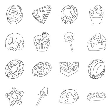 Tatlı ve ürün logo vektör Illustration. Tatlı ve karamel hisse senedi vektör çizim seti.