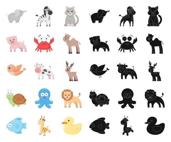 Una caricatura poco realista, iconos de animales negros en la colección de conjuntos para el diseño. Animales de juguete vector símbolo stock web ilustración . — Vector de stock