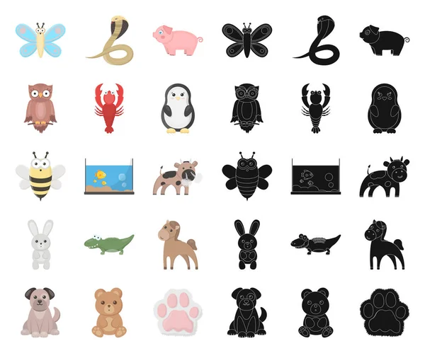 Nerealistické kreslený, černá zvířat ikony v nastavení kolekce pro design. Hračka zvířata vektorové ilustrace symbolů akcií web. — Stockový vektor