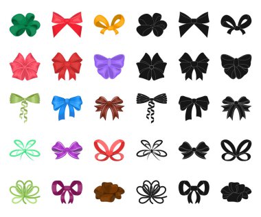 Çok renkli yay çizgi film, siyah set koleksiyonu tasarım için simgeler. Dekorasyon vektör simge stok web çizim için yay.