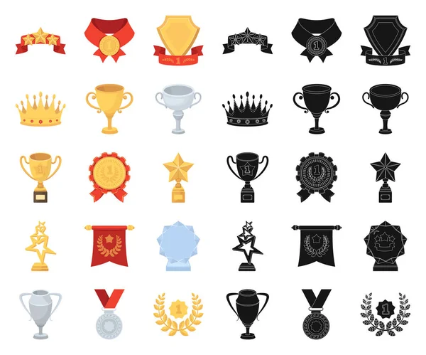 Prix et trophées dessin animé, icônes noires dans la collection de set pour design.Reward et réalisation vectoriel symbole stock illustration web . — Image vectorielle