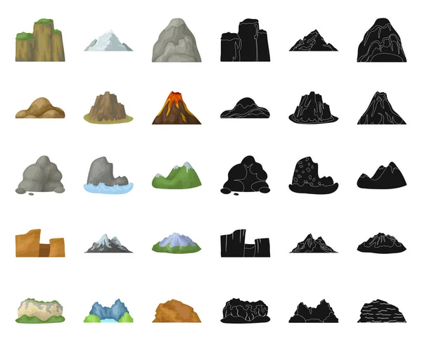 Различные горы мультфильм, черные иконы в коллекции наборов для design.Mountains и ландшафтных векторных символов веб-иллюстрации . — стоковый вектор