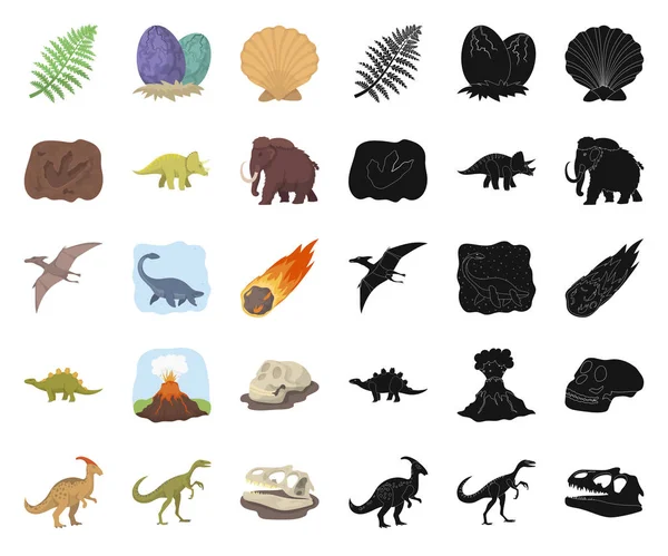 Diferentes dinosaurios de dibujos animados, iconos negros en la colección de conjuntos para el diseño. Prehistórico animal vector símbolo stock web ilustración . — Archivo Imágenes Vectoriales