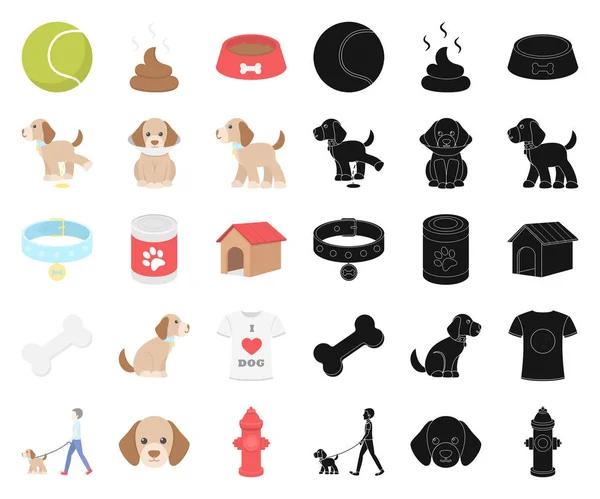 Dibujos animados para perros, iconos negros en la colección de conjuntos para el diseño. El cuidado del cachorro vector símbolo stock web ilustración . — Vector de stock