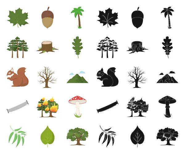Floresta e natureza desenhos animados, ícones pretos na coleção de conjuntos para design. Floresta vida vetor símbolo web ilustração . — Vetor de Stock