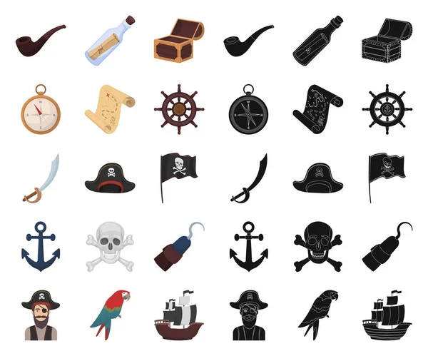 Pirate, sea robber cartoon,black icons in set collection for design. Treasures, attributes vector symbol stock web illustration. — Stock Vector