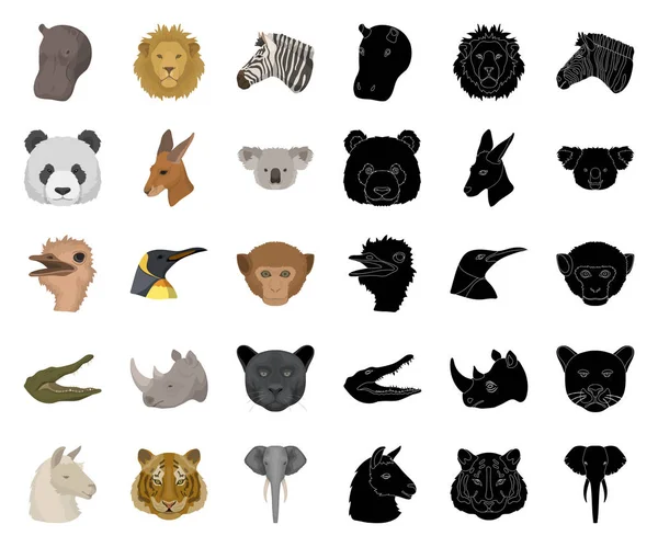 Desenhos animados de animais selvagens, ícones pretos na coleção de conjuntos para design. Ilustração da teia do símbolo do vetor do mamífero e do pássaro . — Vetor de Stock