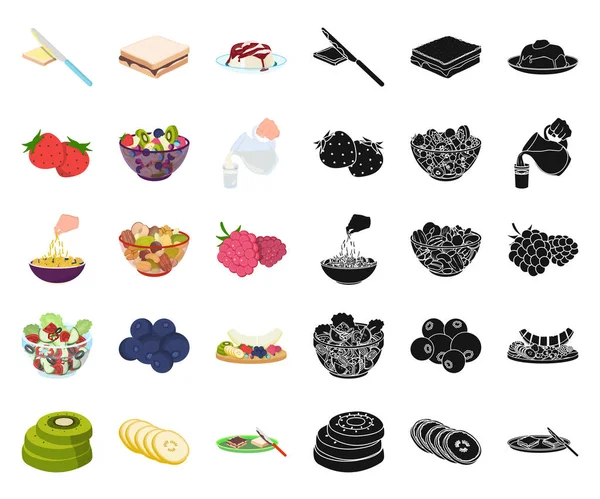 Postres de dibujos animados fragantes, iconos negros en la colección de conjuntos para el diseño. Alimentación y dulzura vector símbolo stock web ilustración . — Vector de stock