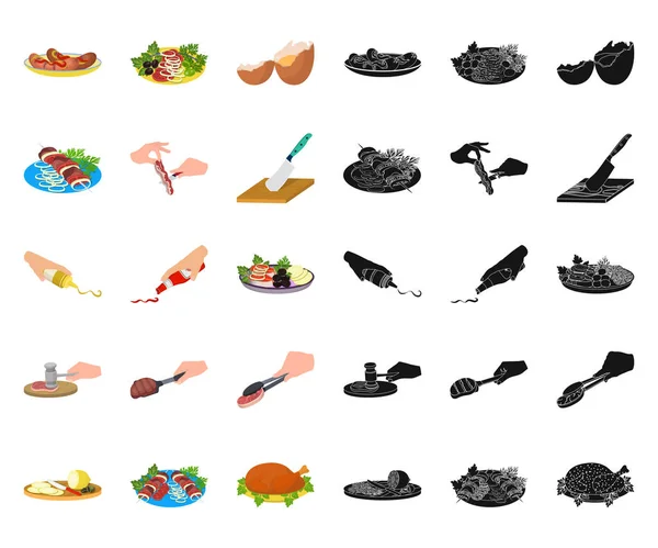 Yemek yiyecek çizgi film, set koleksiyonu tasarım için siyah simgeler. Mutfak, cihazlar ve sembol stok web illüstrasyon vektör. — Stok Vektör