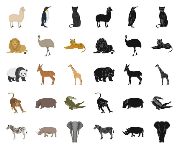 Různá zvířata kreslené, černé ikony v nastavení kolekce pro design. Pták, predátor a býložravec symbol akcií webové vektorové ilustrace. — Stockový vektor