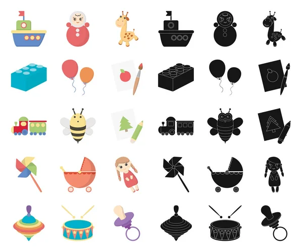 Kinderspielzeug Cartoon, schwarze Symbole in Set-Kollektion für Design. Spiel und Bauble Vektor Symbol Stock Web Illustration. — Stockvektor