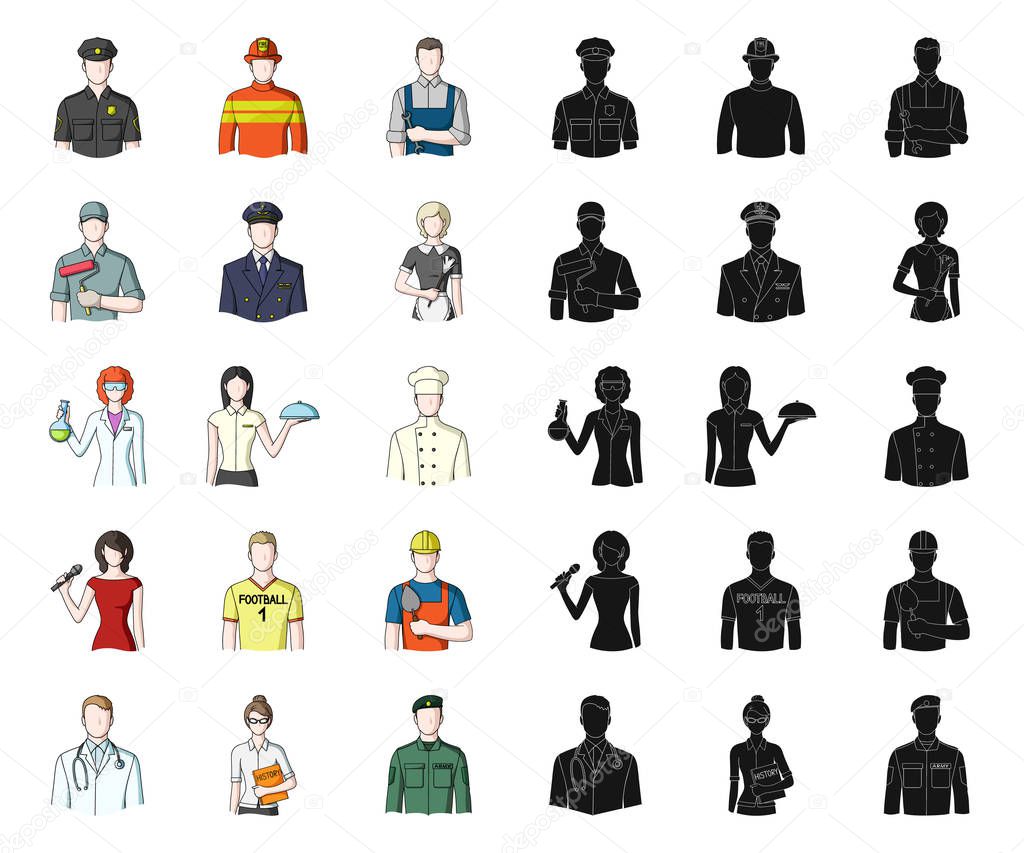 People of different professions cartoon,black icons in set collection for design. Worker and specialist vector symbol stock web illustration.