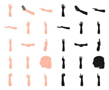 Jestler ve onların anlamı karikatür set koleksiyonu tasarım için siyah simgeler. Duygusal iletişim vektör simge stok web illüstrasyon parçası.