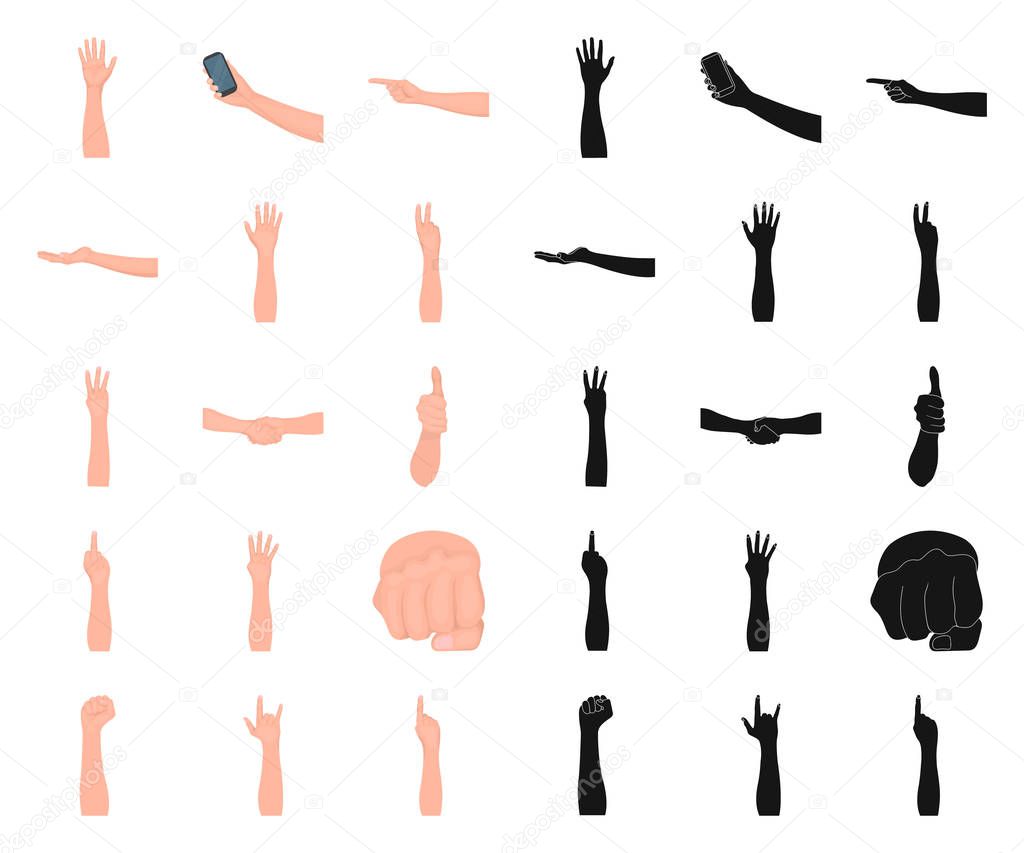 Gestures and their meaning cartoon,black icons in set collection for design.Emotional part of communication vector symbol stock web illustration.