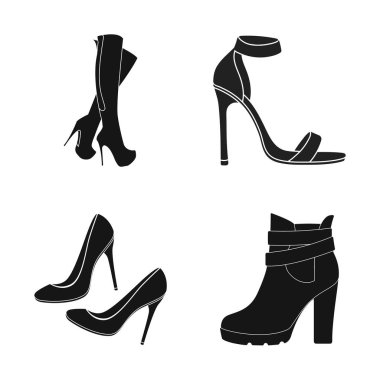 Vector design of heel and high logo. Collection of heel and stiletto stock symbol for web.